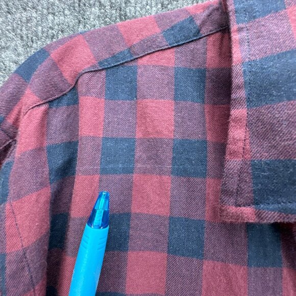 Teddy‎ Stratford Shirt Mens 3 M/L Maroon Blue Zip Button Up Check Cotton Pockets - Picture 4 of 16